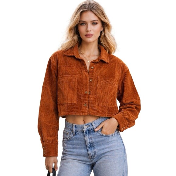 BDG Jackets & Blazers - BDG Urban Outfitters Cropped Rodney Corduroy Shacket Rust Orange Patchwork M